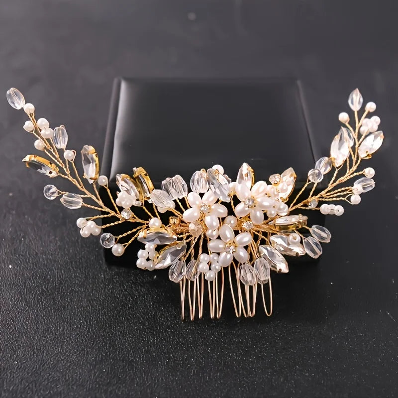 Crystal Rhinestone Flower Pearl Hair Comb Bridal Headband Hairpin Party Wedding Bridal Hair Accessories Jewelry