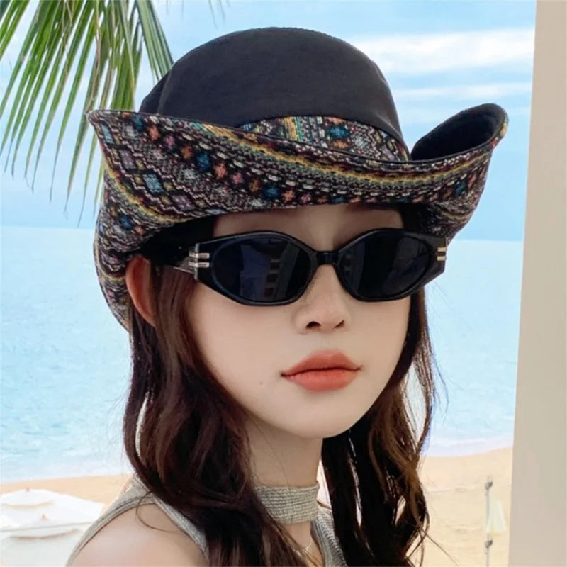 Stylish Women s Ethnic Fisherman Hat with Wide Brim for Summer Sun Protection and Outdoor Activities Foldable Design for