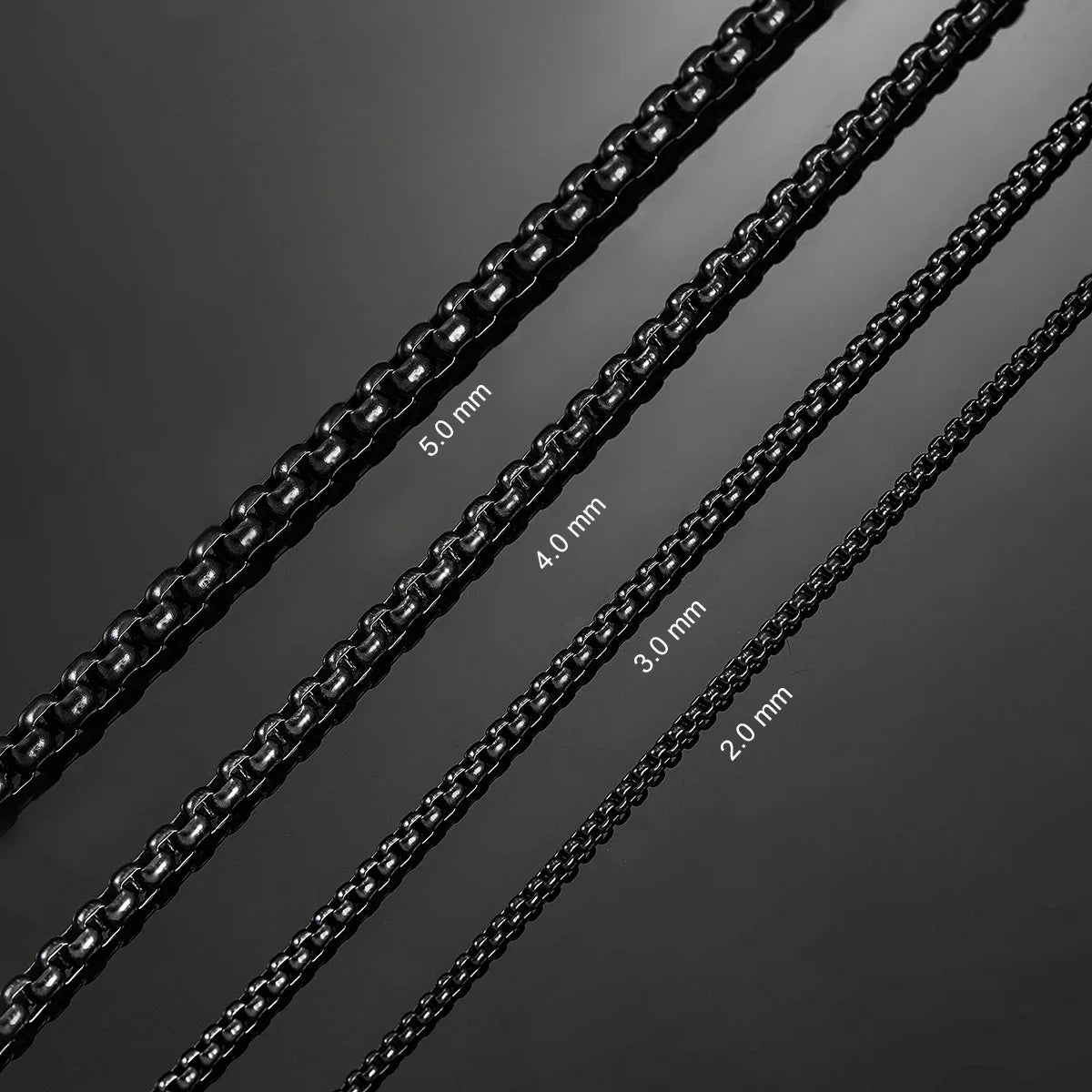 HIYEE 1 Piece 2mm/3mm/4mm/5mm Black Color Box Link Chain Classic Curb Necklace Stainless Steel Jewelry for Men Women