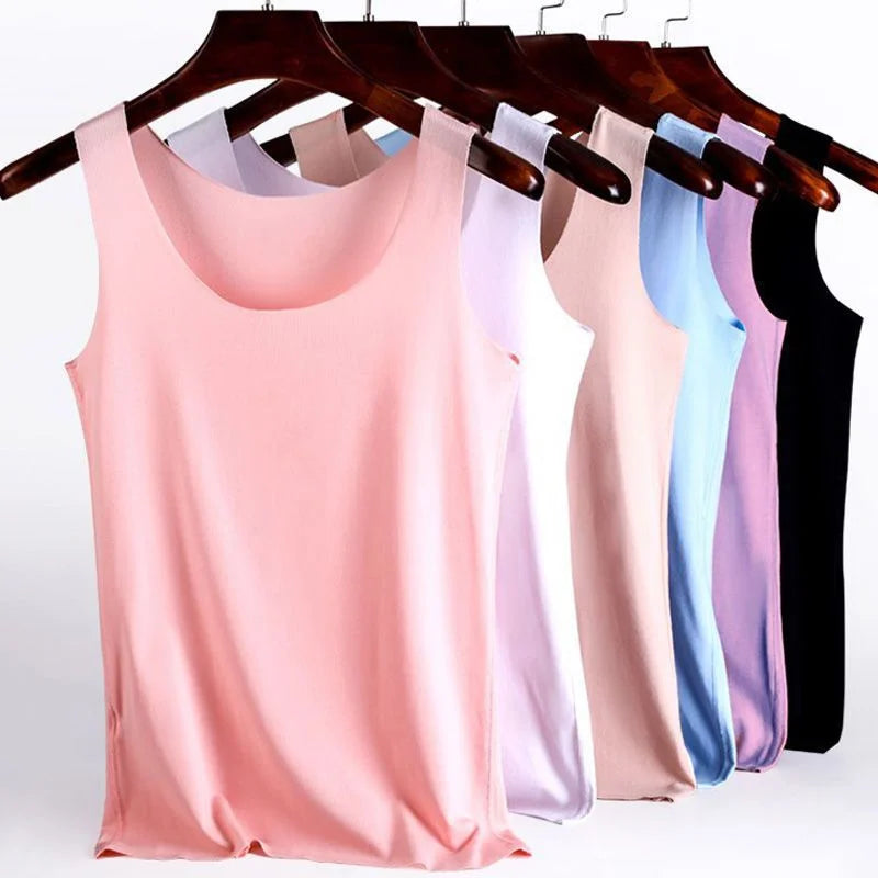 Women Summer Tight fit No trace Tanks Cami Vest Fashion Casual Sleeveless Ladies Street Tanks Tops Tees Bra