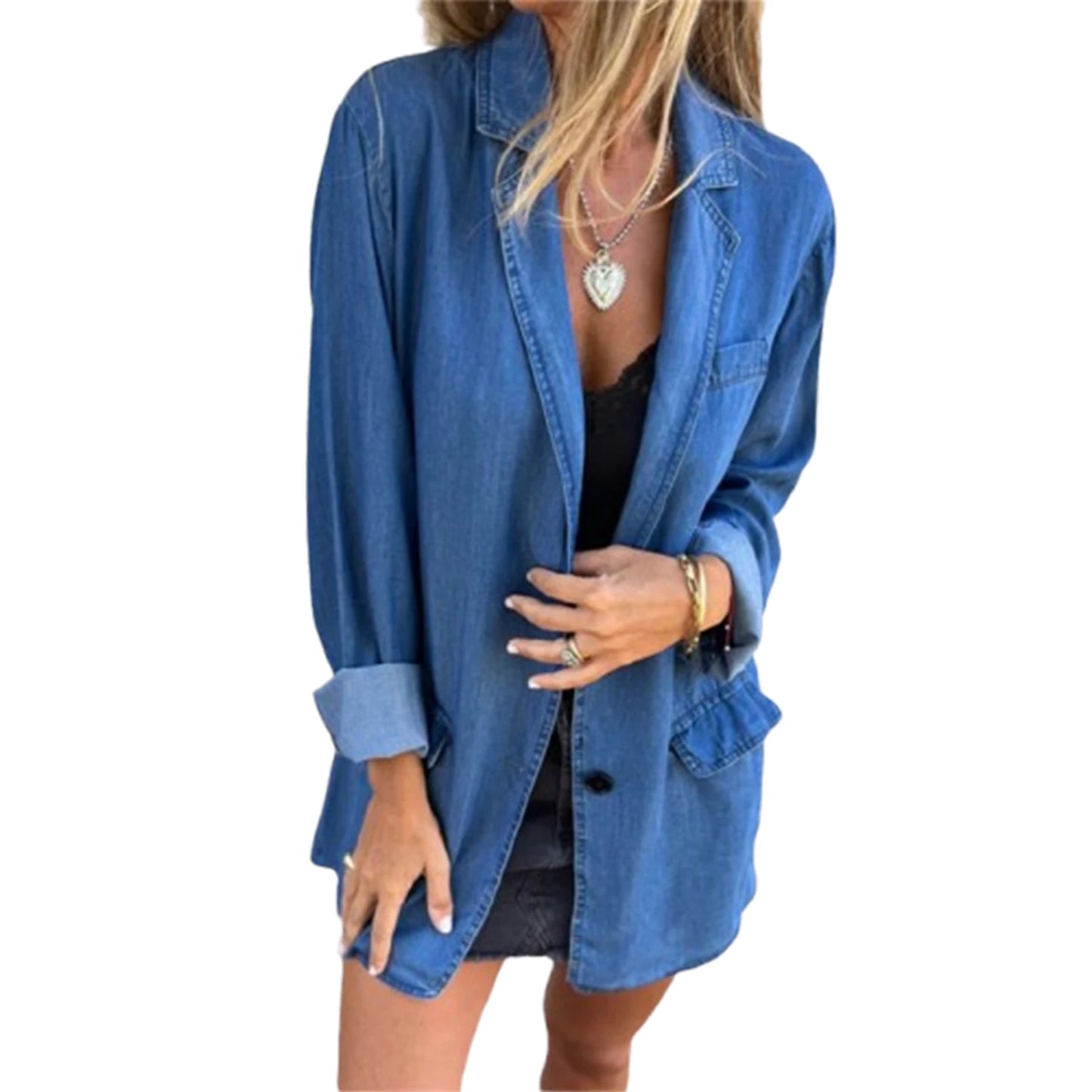 Distressed Denim Jacket Oversized Vintage Long Sleeve Button Down Jean Coat