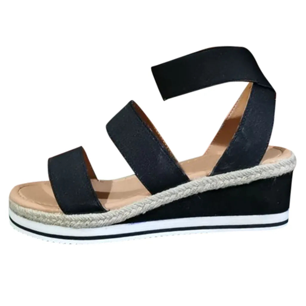Sandals Women's Comfortable Platform Elastic Band Fish Mouth Open Toe Wedge Heel Slippers