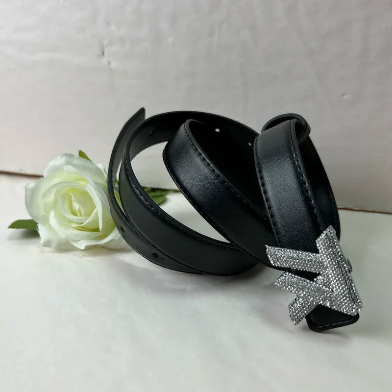 Women's high-end fashion letter belt versatile casual  rhinestone adjustable women's belt light luxury