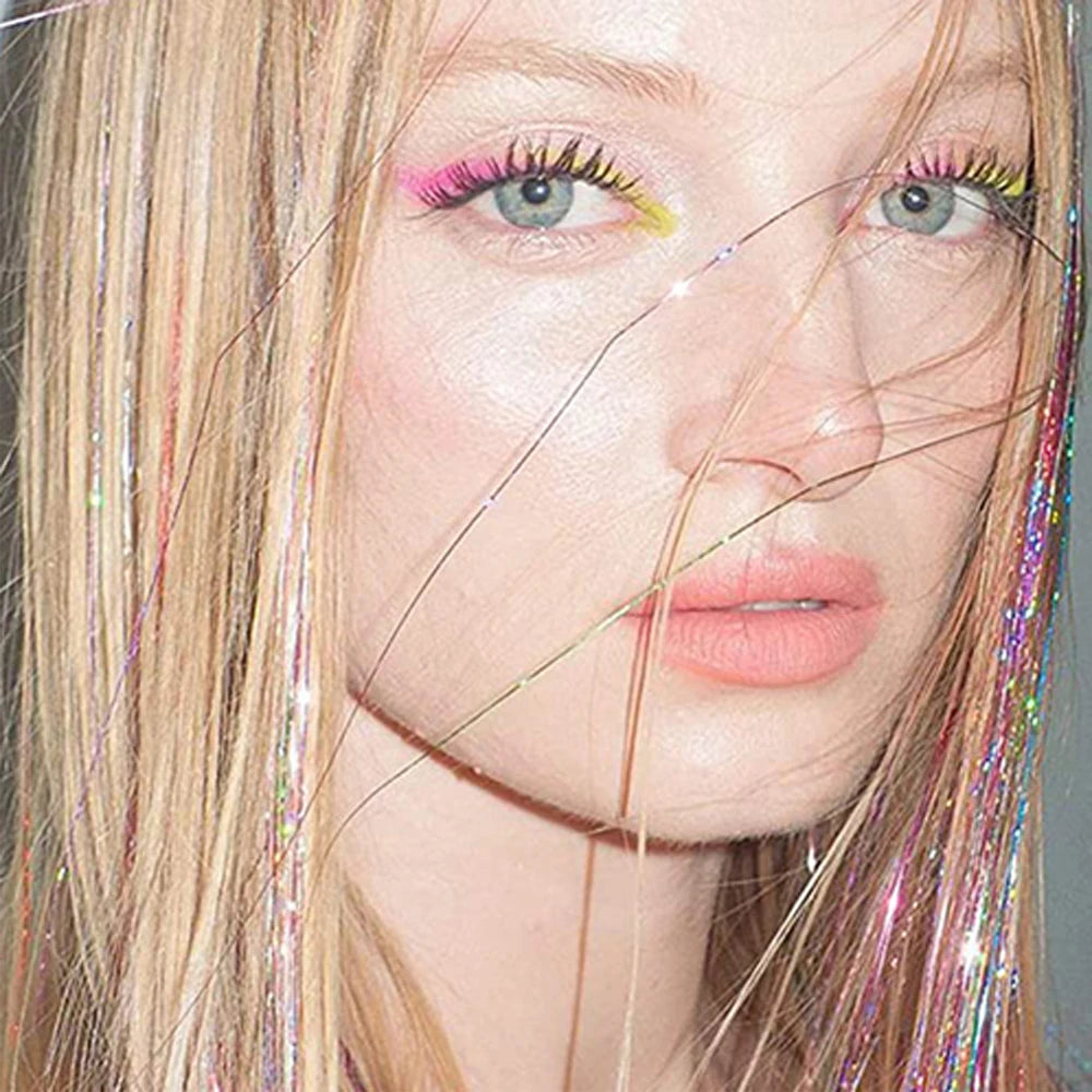 36/48inch Synthetic Sparkle Hair Tinsel Rainbow Colored Strands  Headwear Hair binge Hair Laser False Hair Extensions Decor