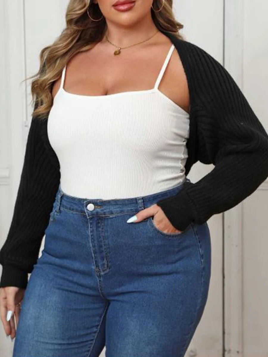 Women s Plus Size Open Front Shrug Sweater with Pockets Cozy Knit Cardigan