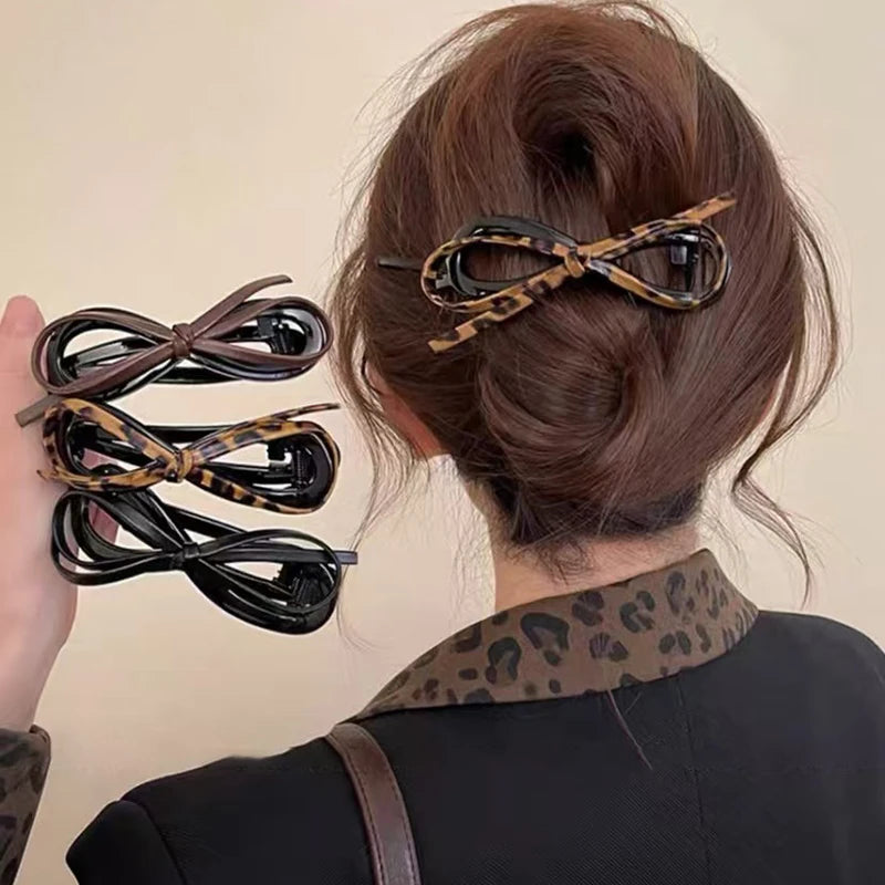 Twisted Hair Clip PU Bow Barrettes Large Size Hair Clips Plastic Hairpin Sweet Daily Headwear Women Hair Accessories
