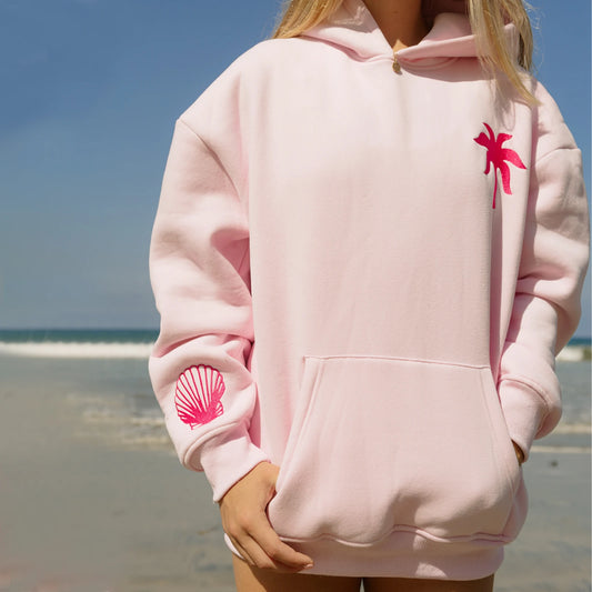 Preppy Embroidery Hibiscus Print Hoodies  Long Sleeve Oversized Graphic Pullover Sweatshirt