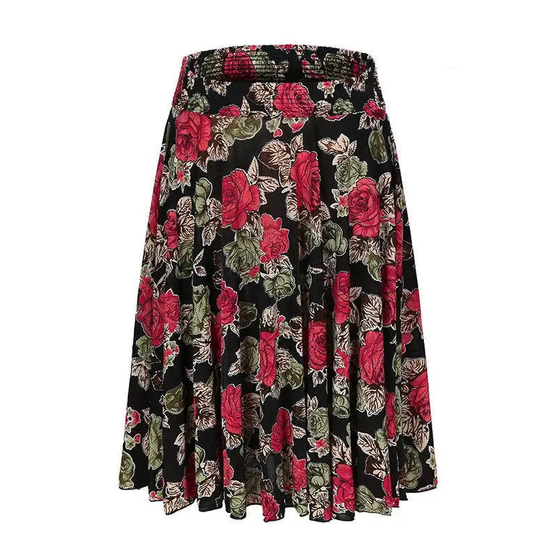 High Waist Printed  Floral Skirt Square Dance Ice Silk