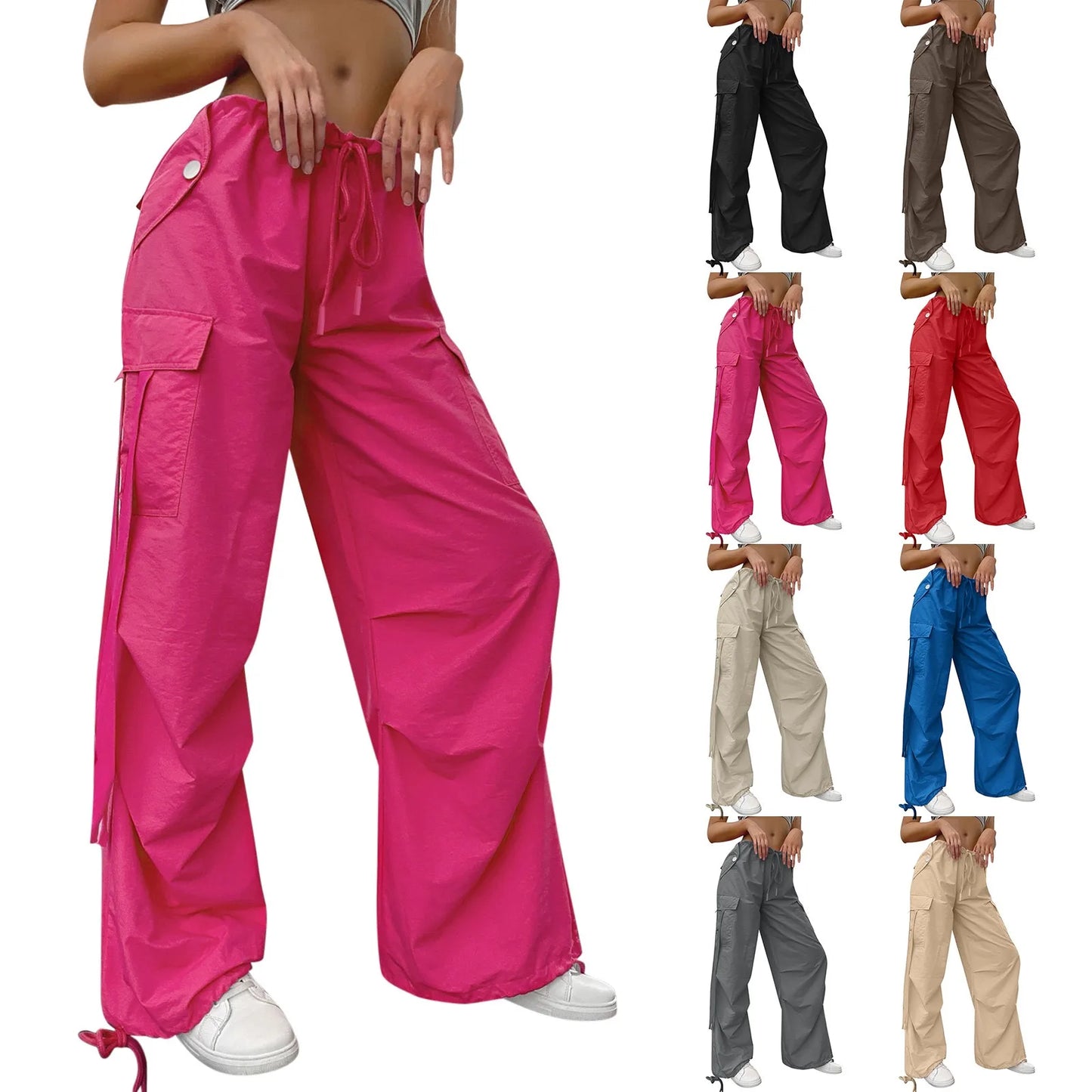 Women's Pants Streetwear Casual Hip Hop Elastic Waist Cargo Pants Drawstring Lace Up Trousers