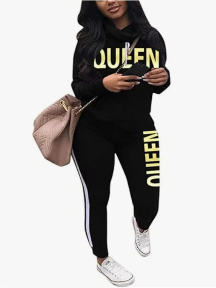 Women Two Piece  Round Neck Pullover Top with Long Pants Casual Outfit