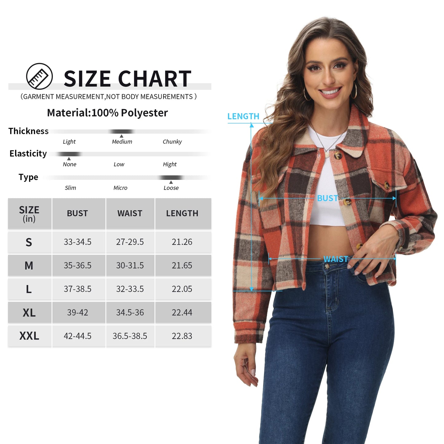 Oversized Plaid Shacket - Cozy Long Sleeve Button Down Jacket with Pockets Cropped