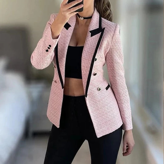 women's clothing style fashionable and versatile slim fit light pink texture suit jacket