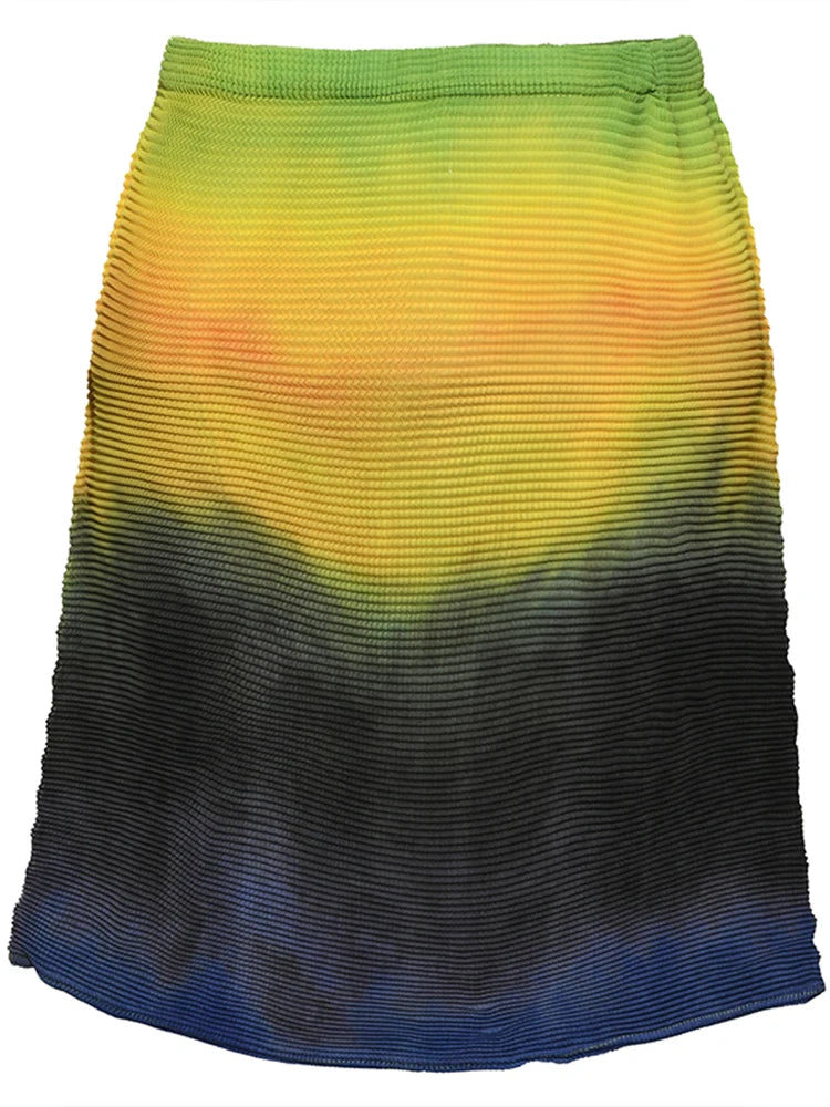 Color Block Pleated Short Skirt