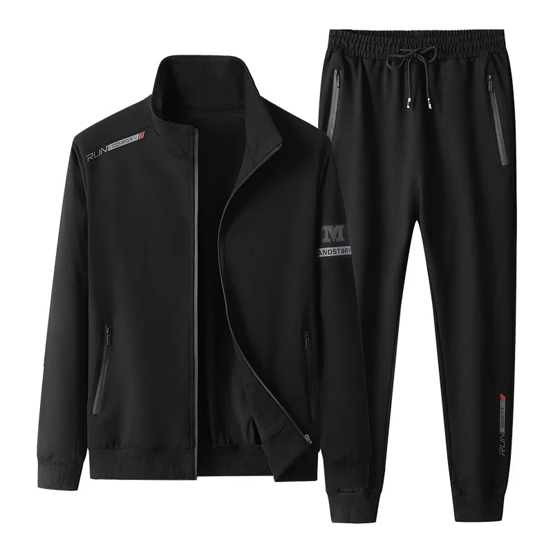 Spring Autumn Men Casual Sports Joggers 2 Pieces Tracksuit Sets Men's Sportswear Prints Suits Sweatpants Jacket Male Big Size