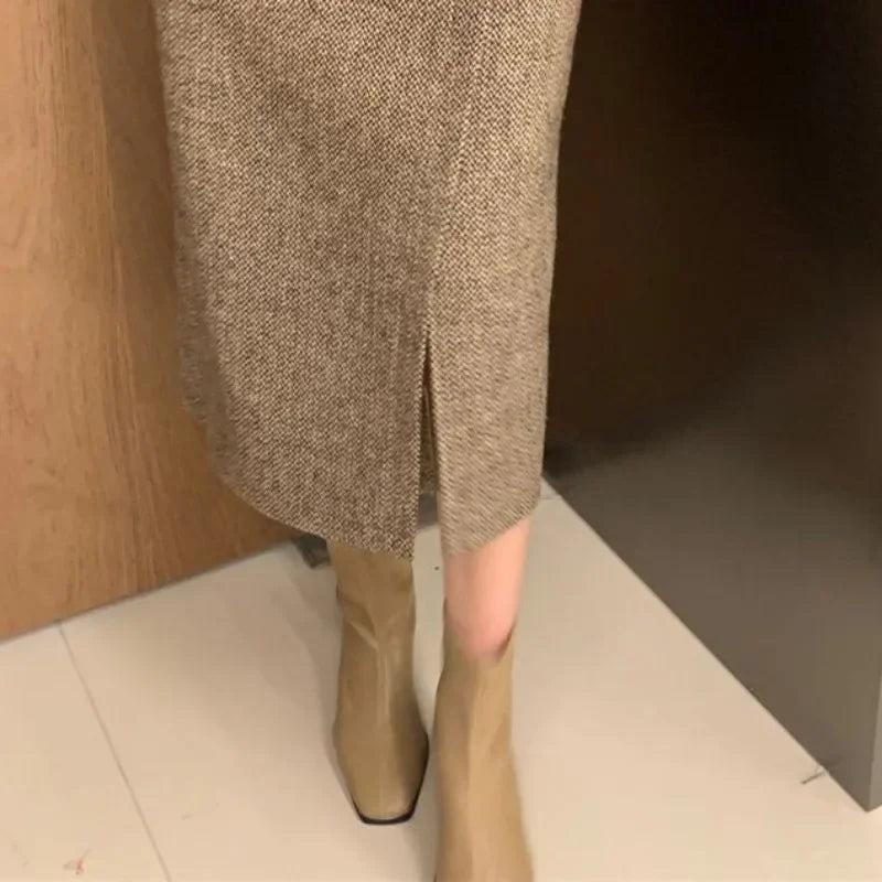 Autumn Winter Solid Simple Retro Long Skirt