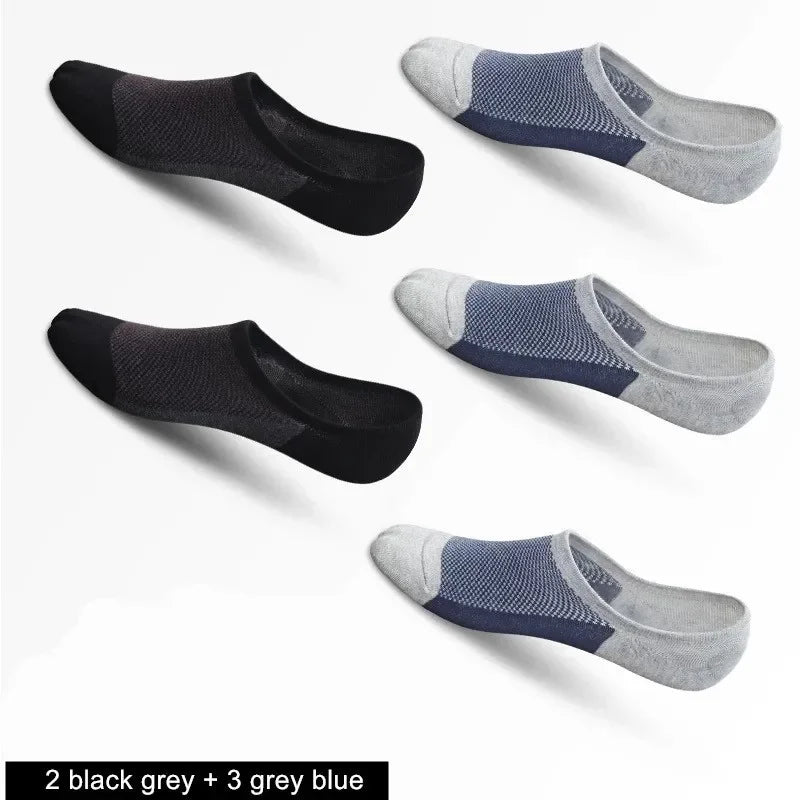 5 Pairs/pack Man  Style Mesh Breathable Short Socks Male Sweat-absorbent Silicone Cotton Socks Men's Invisible Socks
