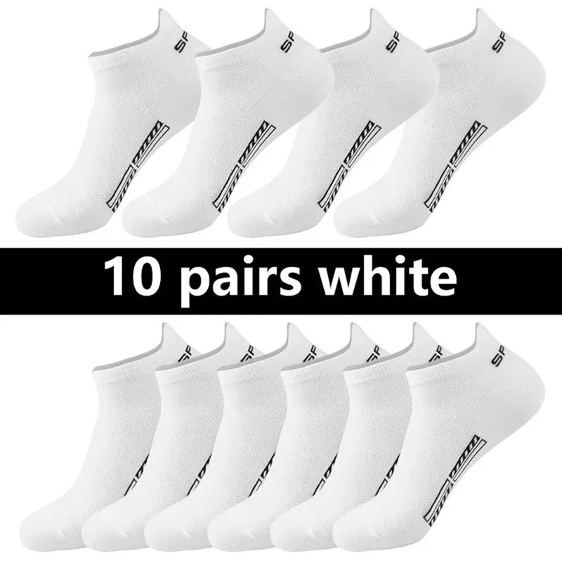 20pcs=10 Pairs Summer Autumn Men Cotton Socks Sport Breathable Ankle Socks Quality Mesh Casual Athletic Thin Cut Short