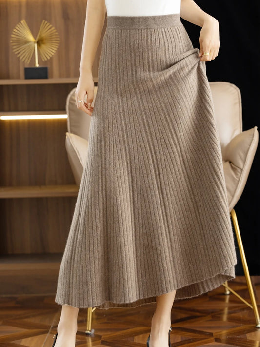 Wool  Long Pleated Skirt 100% Merino Wool Knitwear