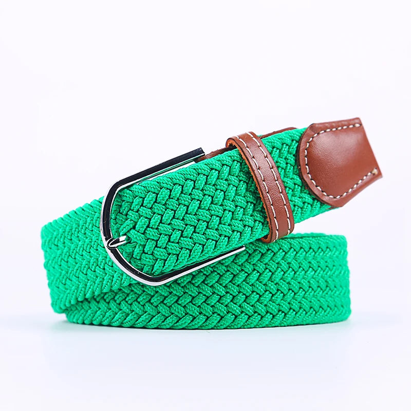 Casual Knitted Pin Buckle Belt Woven Canvas Elastic Expandable Braided Stretch Belts Women Jeans