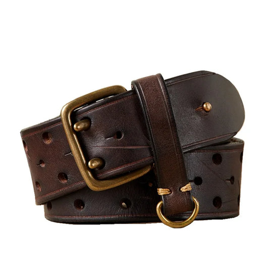 100% Pure Cowhide 3.8cm Wide Luxury Thick Genuine Leather Belt  Double Pin Buckle