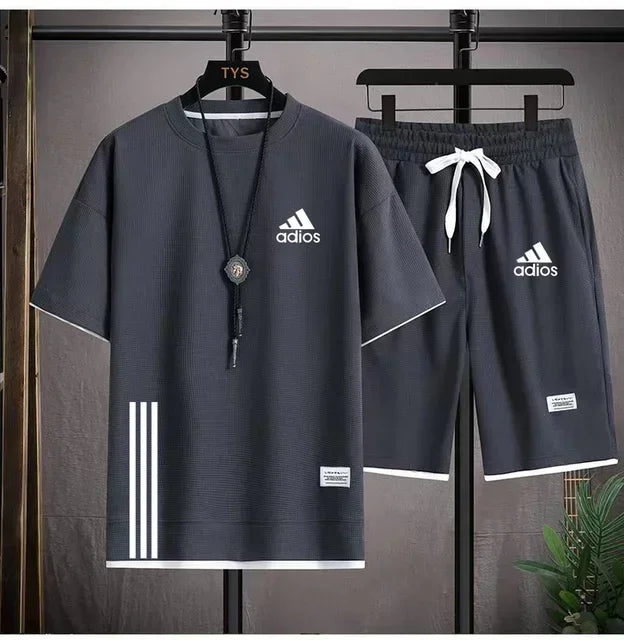 Fashionable casual trend men's sport suit short-sleeved T-shirt and outdoor summer sport shorts two-piece size M-3XL