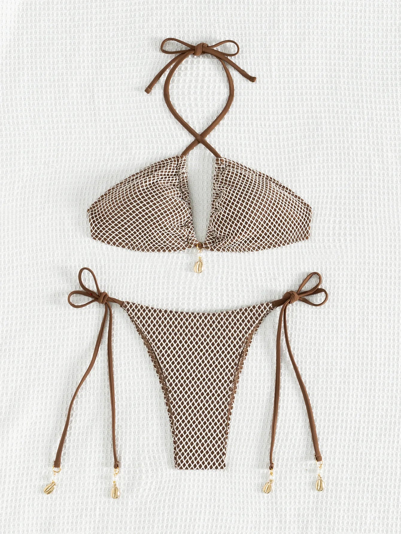 Grid Bikini Set for Women  2 Piece Swimsuit  Halter Lace-up Backless Thong Beach Vacation Swimwear