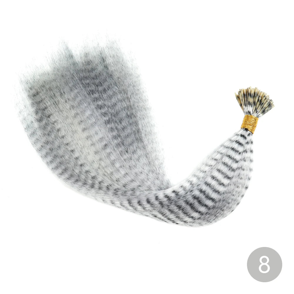 Feather Hair Extension 10Pieces Fake Hair I Tip Rainbow Synthetic Hair 16inch Hairpiece Feather for Hair Extension
