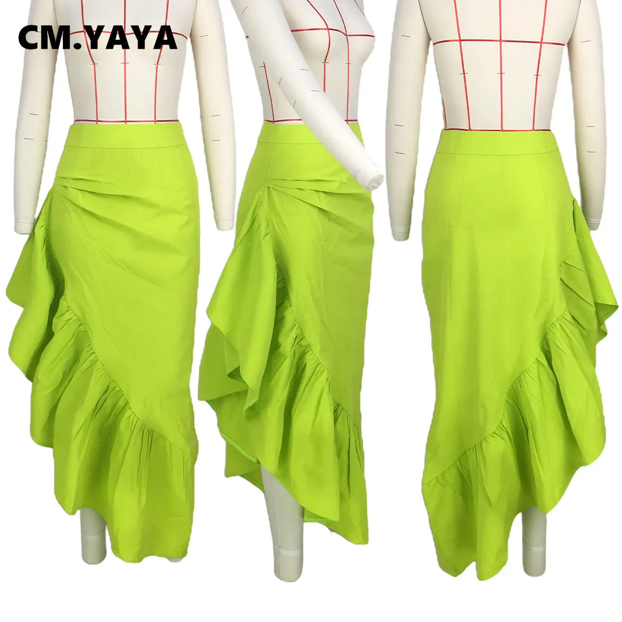 Ruffles Hem Asymmetrical High Waist Maxi Long Skirt