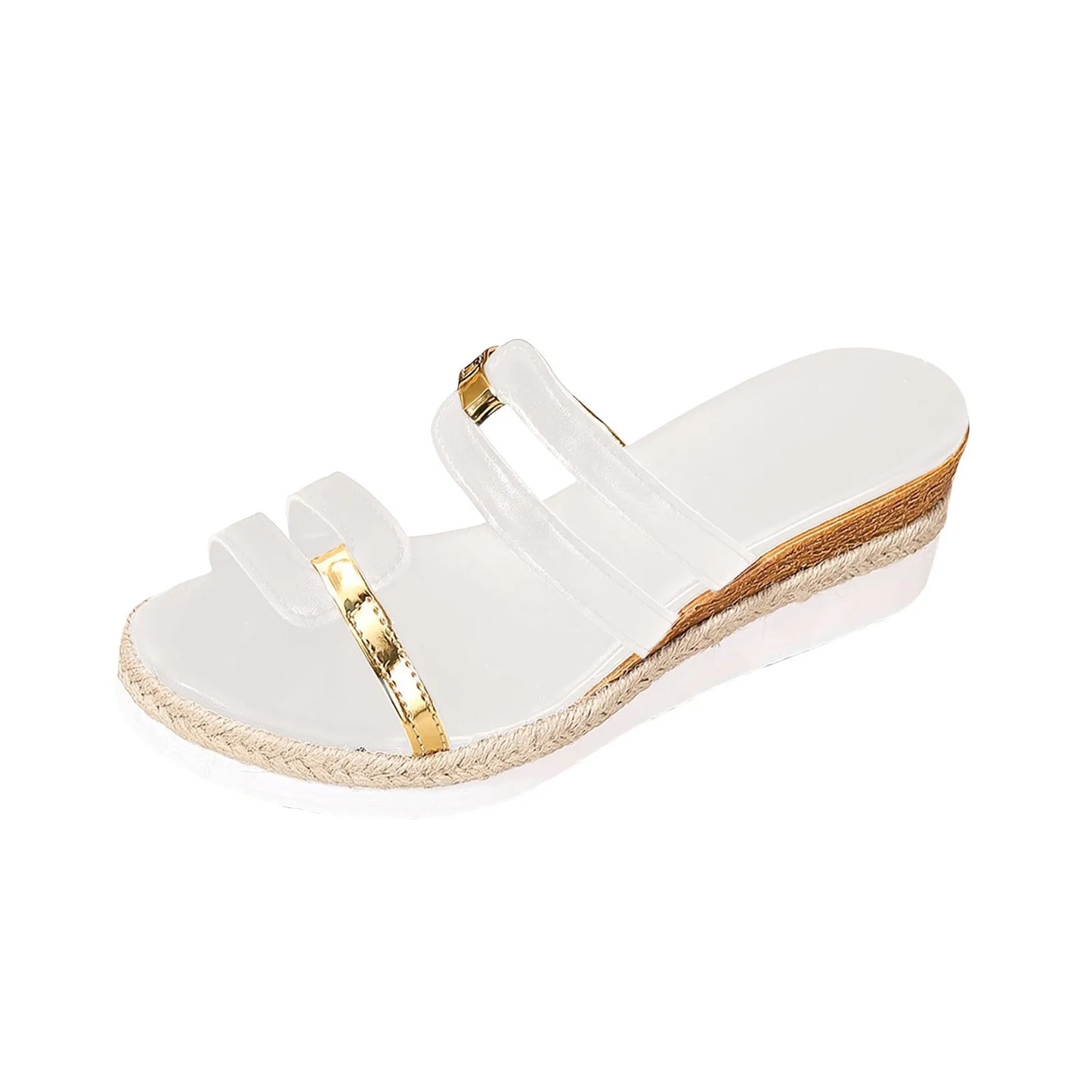 Summer Casual Color Blocking Sandals For Women Dressy Comfortable Soft Leather  Thick Soled Slope Woven