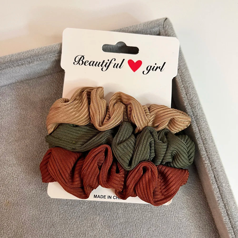 3PCS/Set Corduroy Knitted Small Scrunchies Elastic Hair Ties Women Girls Satin Ponytail Rubber Hair Bands Rope Hair Accessories