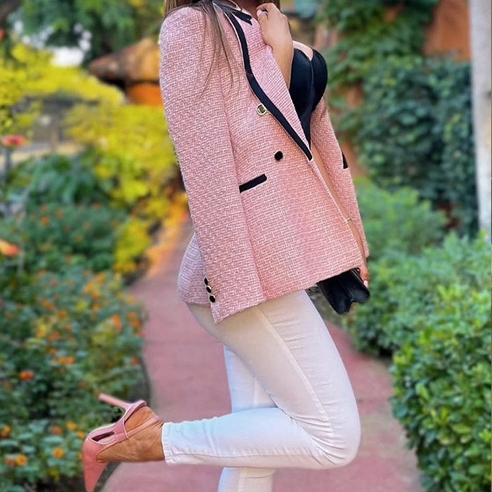 women's clothing style fashionable and versatile slim fit light pink texture suit jacket