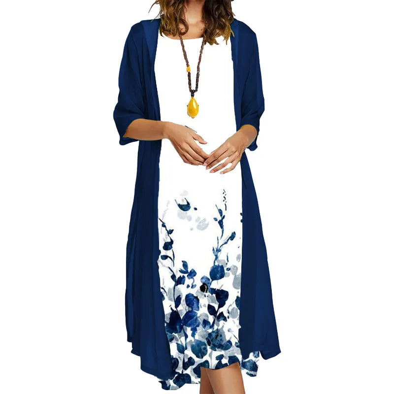 EU-US cross-border fashion casual printed vest and dress 2-piece set