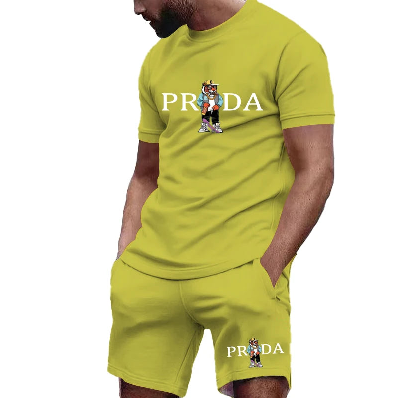Summer Fashion Men's Gym Sports Set Men's Summer Golf Sports Set O-neck T-shirt with shorts Football Sports Slow Running