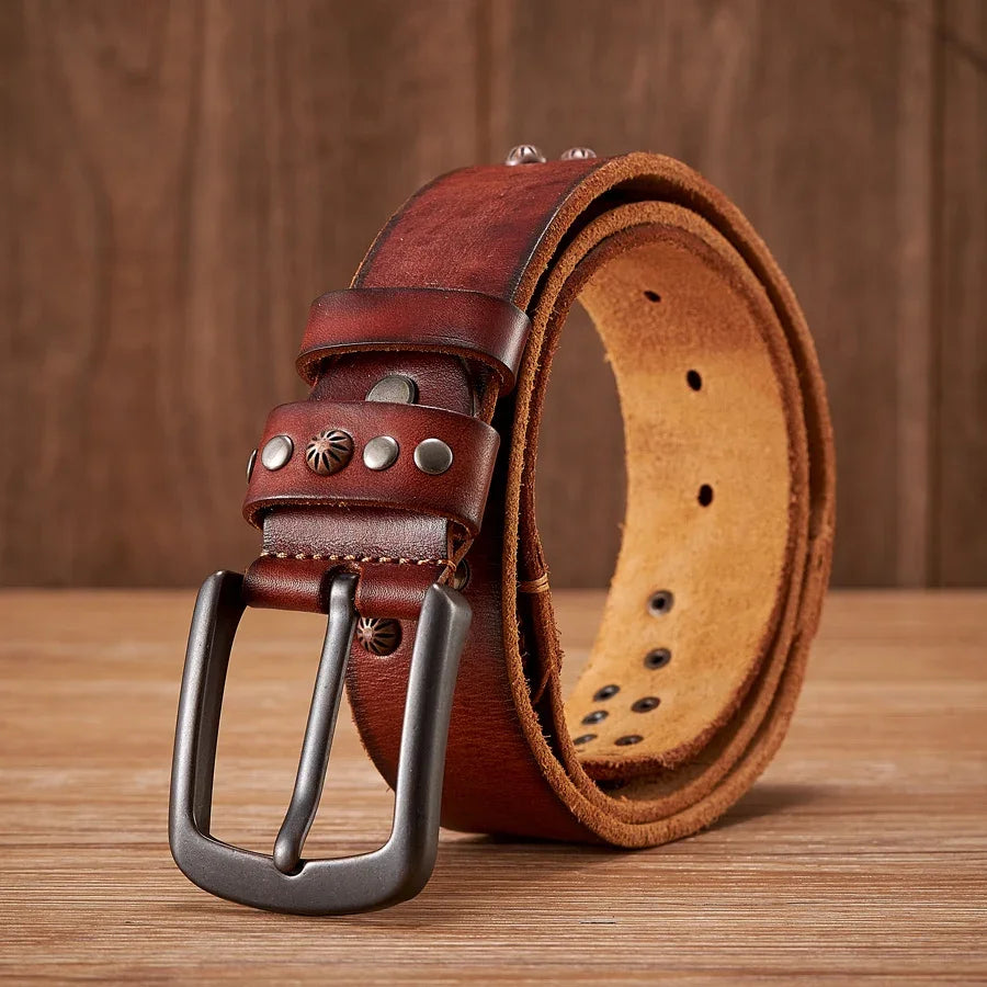 3.8CM  Cow skin Genuine Leather Belt Retro  Rivet Belt