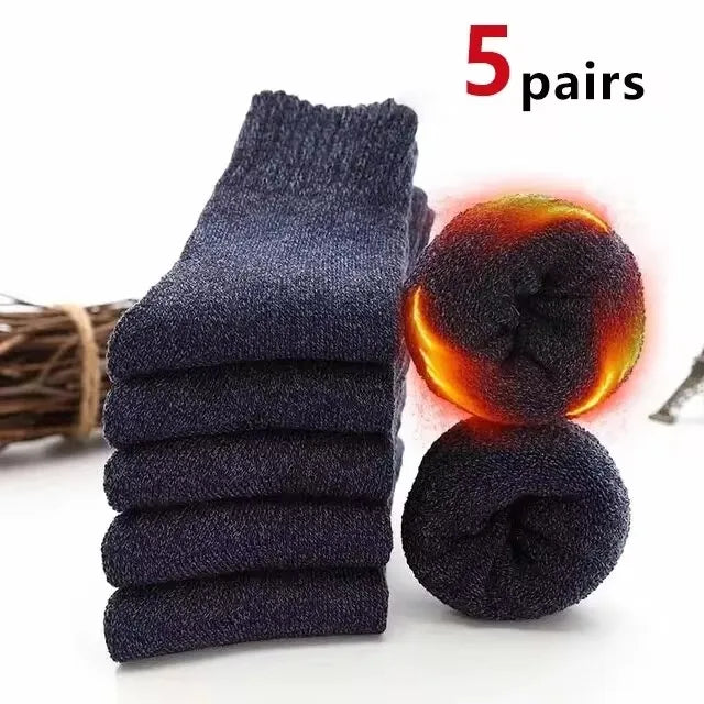 5 Pairs Autumn Winter Thick Towel Warm Socks Men And Women Keep Warm Socks Retro Solid Color Casual Wool Socks Gifts