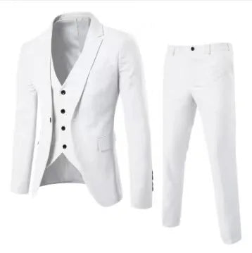 Fashion Jacket + Vest + Trousers Three or Two-piece Set Men's Solid Business Gentleman Casual Fit