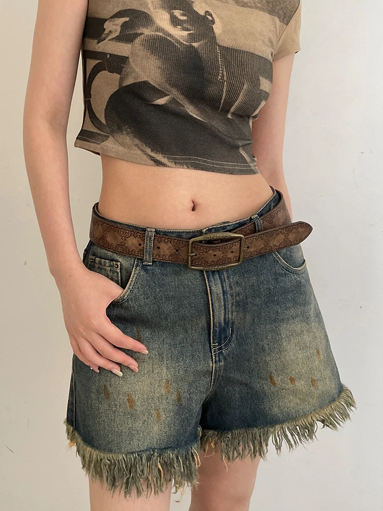 Retro  Belt WOMEN'S New National Wind Belt with Jeans Belt Senior Sense of Brown