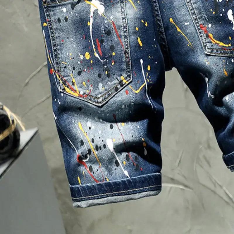 European and American Painting and Tattoo Patch Slim Fit Elastic  Jeans Fashion  High Street Beggar Pants
