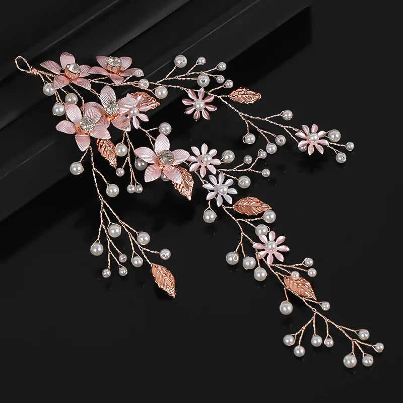Flower Leaf Crystal Pearl Headband Hairband For Women  Hair Accessories Vine Jewelry Band Headband