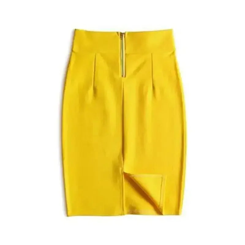 High Waist Skirt Midi Zipper Elastic  Office Pencil Skirt