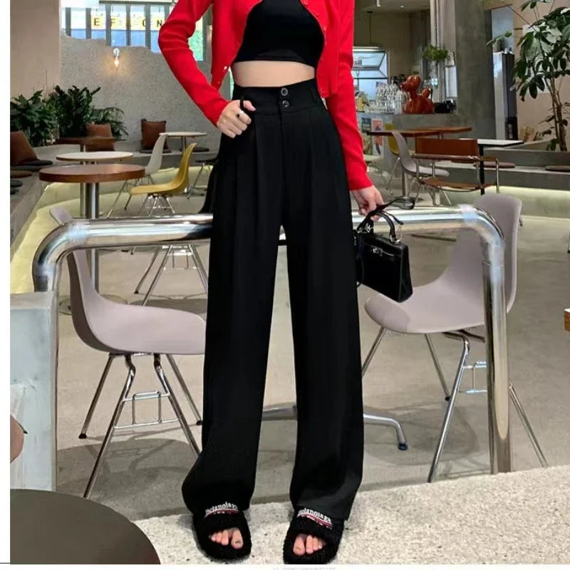 Elegant Wide Leg Pants Women's High Waist  Baggy Pants Office Ladies Fashion Loose Suit Trousers Streetwear