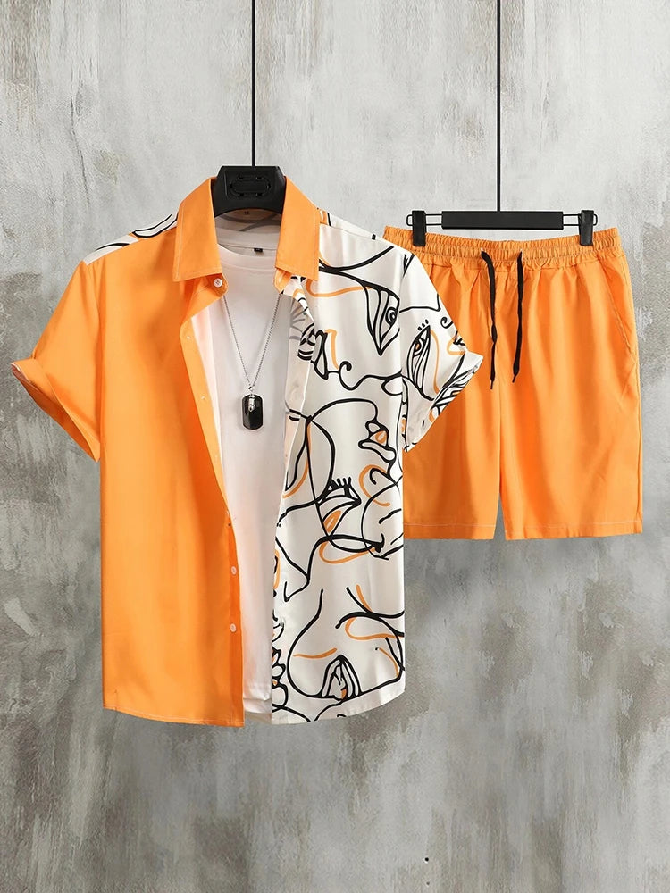 Summer Men's Short-sleeved Shirt Beach Shorts Set Outdoor Everyday Men's Summer Shorts Street Fashion Men's Casual Shirt
