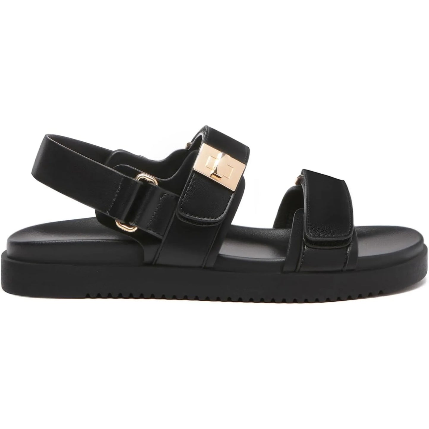 Women's Flat Sandals Comfort Adjustable Double Strap Slip on Leather Footbed Sandals for Women