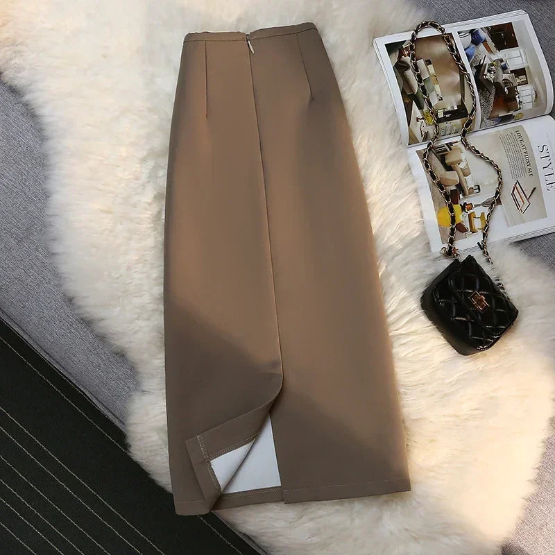 High Waist Drape Suit Long Skirt Zipper