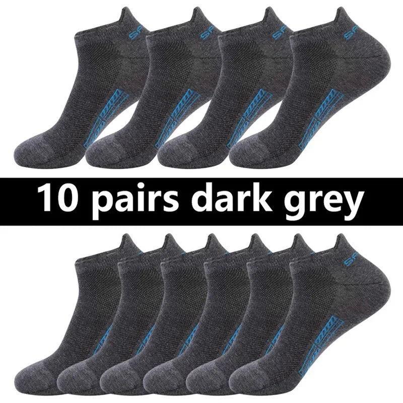 20pcs=10 Pairs Summer Autumn Men Cotton Socks Sport Breathable Ankle Socks Quality Mesh Casual Athletic Thin Cut Short