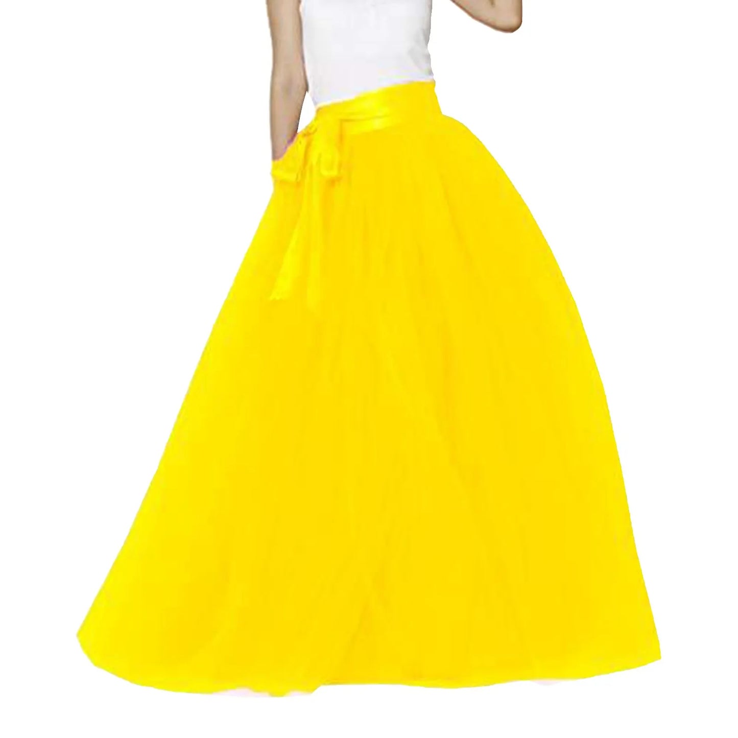 Women's Mesh Maxi Skirt Elastic High Waist Large Swing Long Skirt A Line Belt