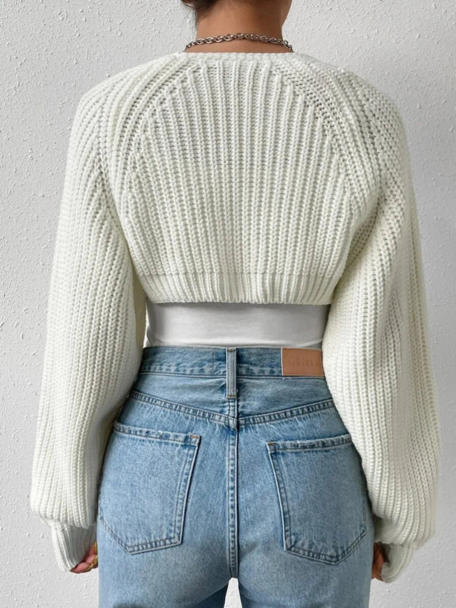 Women s Open Front Cropped Cardigan Long Sleeve Solid Color Ribbed Knit Shrug Sweater