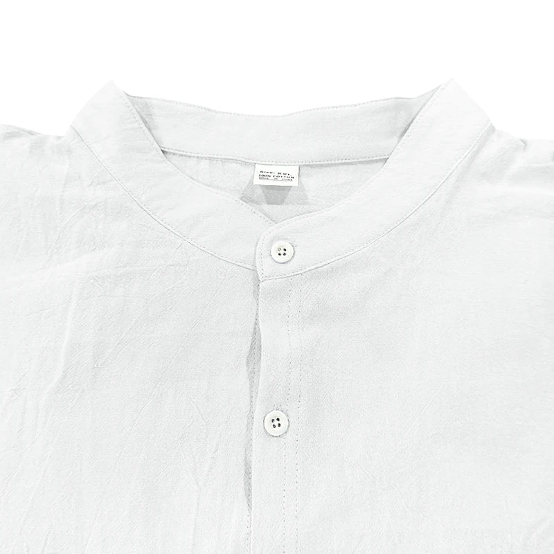 Spring/Summer New Men's Linen Casual Loose Breathable Long Sleeve Pants Shirt Beach Set