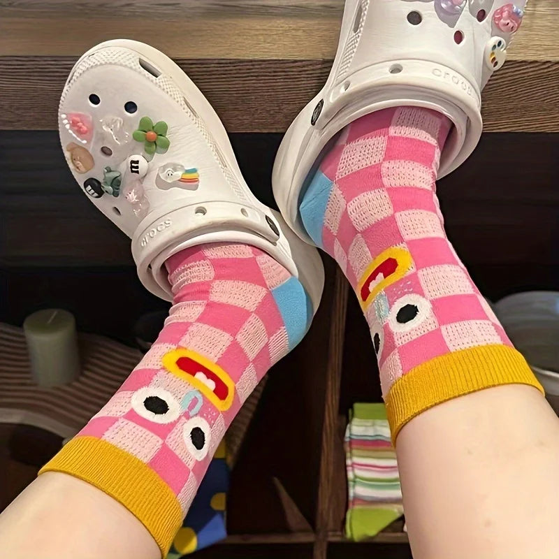 5 Pairs Of Colorful Cartoon Socks Quirky And Cute Mid-calf Socks, Comfortable And Breathable For Daily Work