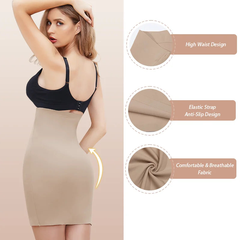 Half Slips for Under Dresses High Waist Underskirt Seamless Skirt Tummy Control Body Shaper Butt Lifter Slimming Underwear